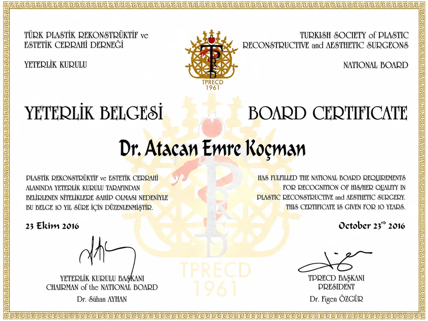 Turkish National Board Certificate in Plastic, Reconstructive and Aesthetic Surgery